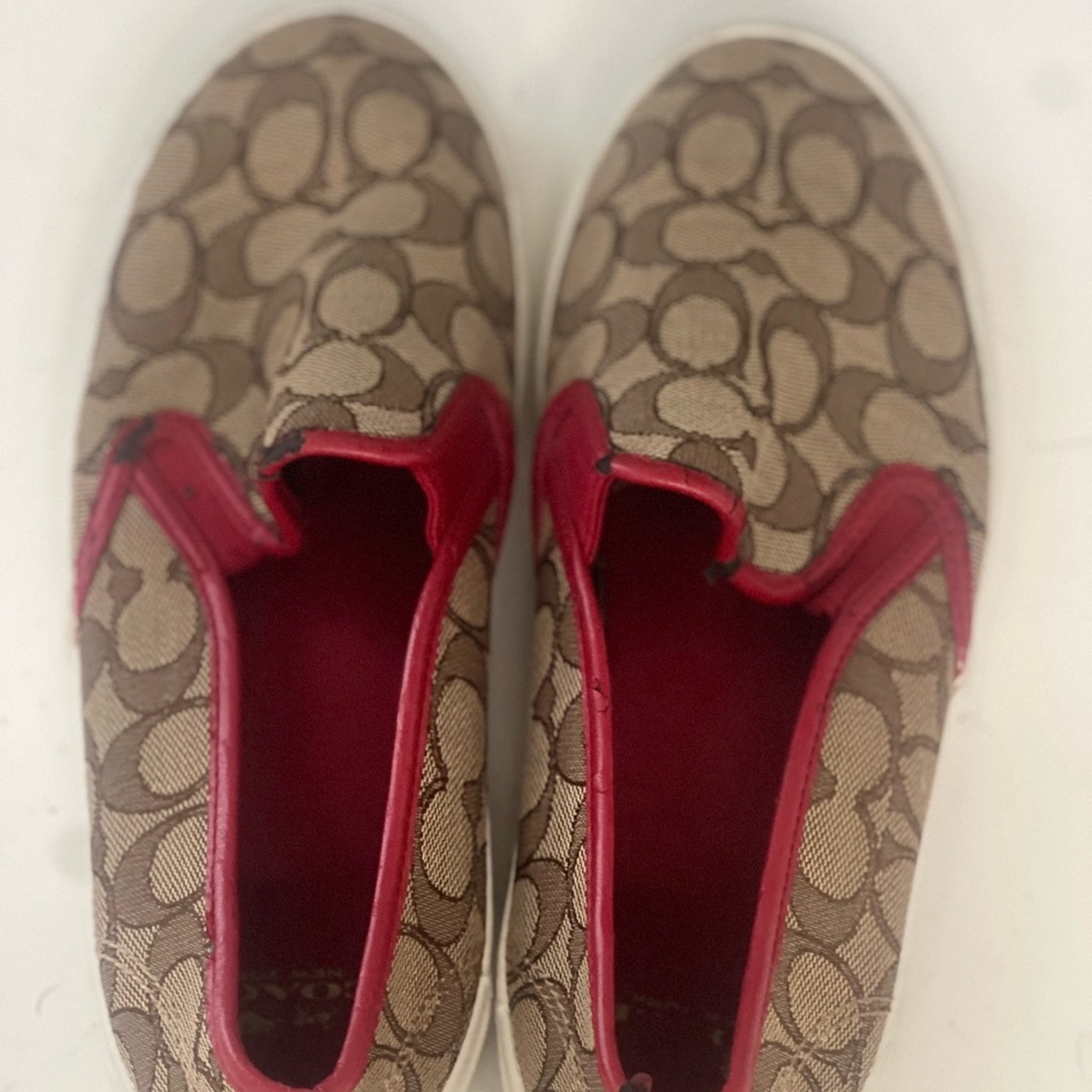 Coach Slip-On Sneakers - Tan and Red